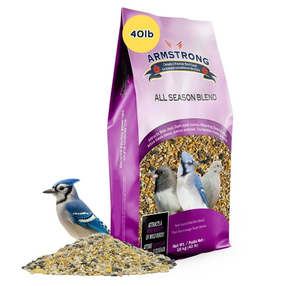 Armstrong Wild Bird Food All Season Blend, 40 Pounds - with Cut Corn, Wheat, White Millet and Black Oil Sunflower Seeds for Blue Jays, Dark-Eyed Juncos and Mourning Doves