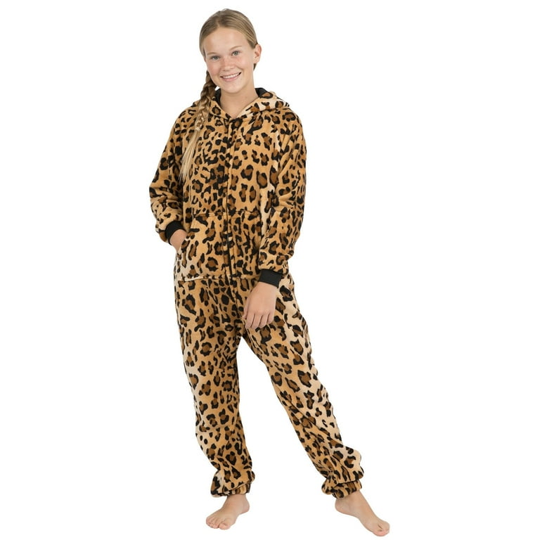 Footed Pajamas Cheetah Spots Kids Hoodie Footless Chenille One Piece Kids Large Fits 4 9