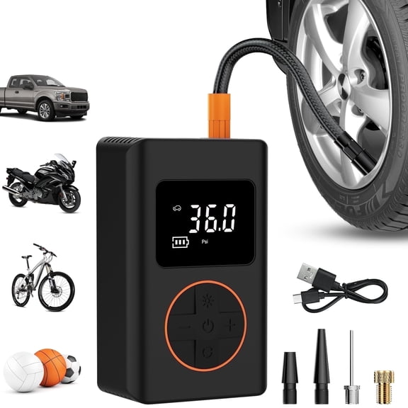 Tire Inflator Portable Air Compressor, Cordless Mini Bike Pump with Digital Display, 150 PSI Car Tire Air Pump with LED Light and Pressure Gauge for Auto, Motorcycles, Bikes, Balls