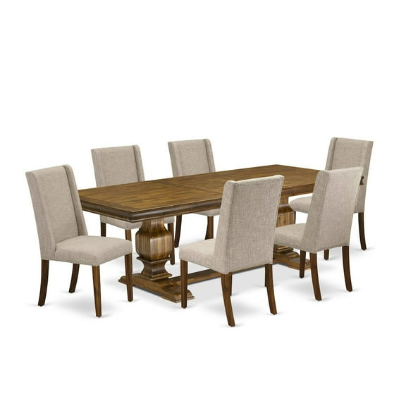 Luxe by East West Furniture 7 piece dining table set of a dinner table and 6 Linen Fabric upholstered chairs