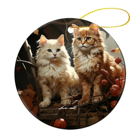 Christmas Ceramic Ornament Welcome Fall Cat Christmas Tree Ornaments Funny Cat Theme Holiday Ornament for Home Christmas Tree Decor for Family Friend