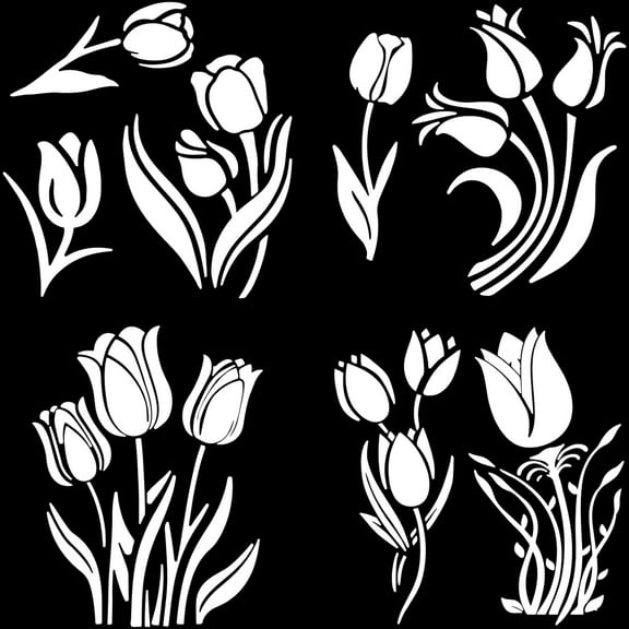 4 Styles Tulip Car Decals White Flowers Silhouette Car Decal Tulip Vinyl Stickers Waterproof Reflective Self-Adhesive Decals Car Laptop Window Bumper Sticker for Truck Motorcycle Doors