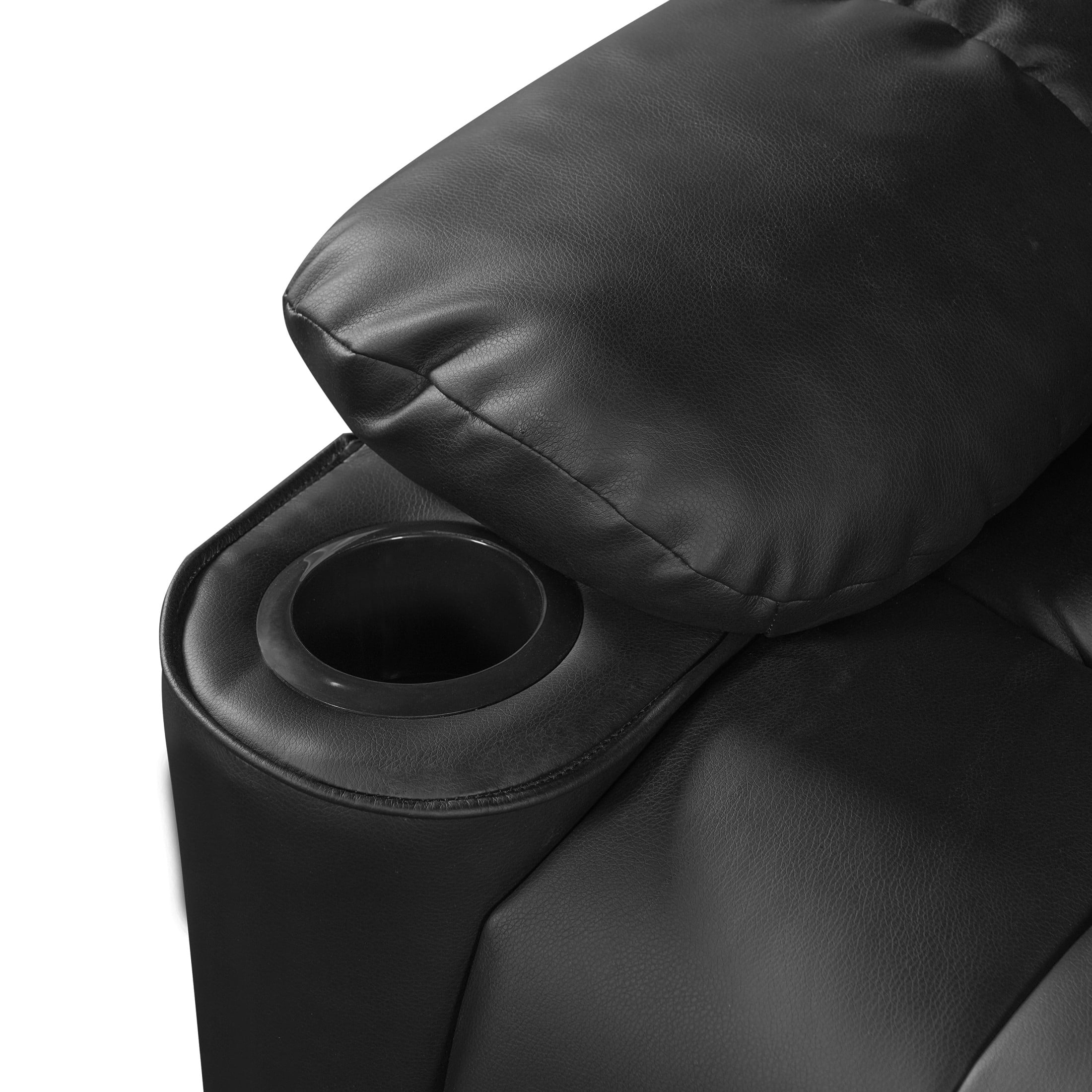 Christopher Knight Home 50" Manual Recliner Chair, Faux Leather Accent Chair with Cup Holders, Black