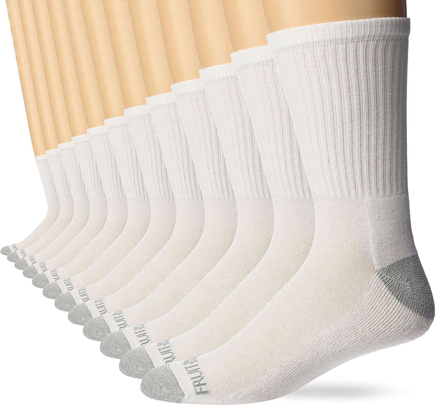 6-12 Shoe Size White/Grey Fruit of the Loom Men's Dual Defense Cushioned Socks-12 Pair Pack 6-12 Shoe Size White/Grey Fruit of the Loom Men's Dual Defense Cushioned Socks-12 Pair Pack