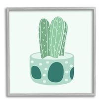 Casual Green Patterned Cactus Botanical & Floral Graphic Art Gray Framed Art Print Wall Art