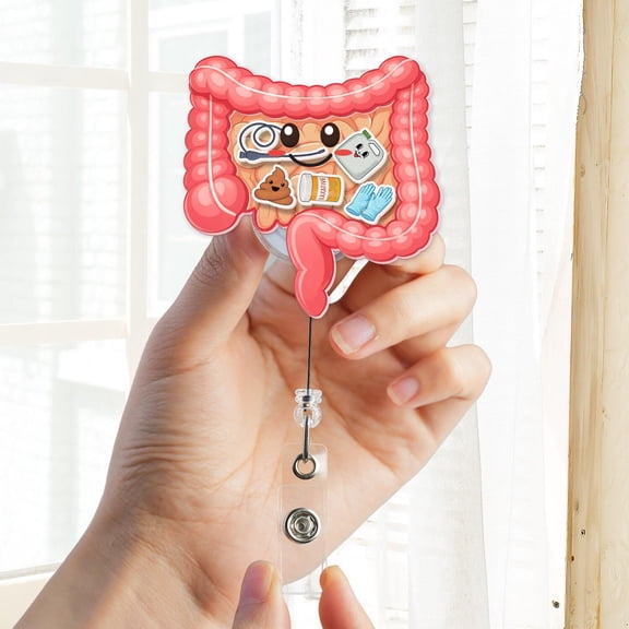 GI Shaker Badge Reel, Cute Colon Digestive Badge Reel, Gastroenterology Nurse ID Holder, Medical Shaker Badge