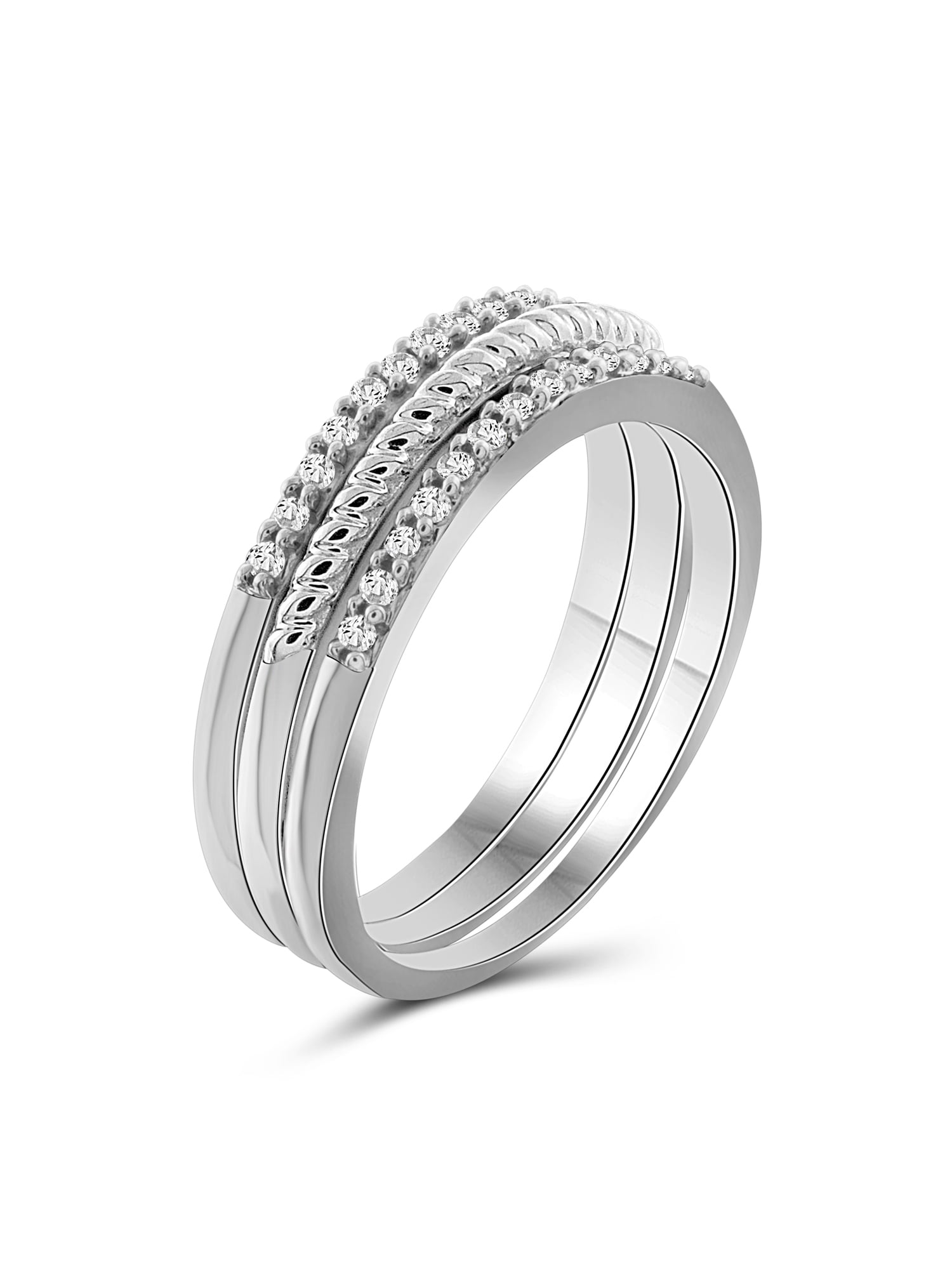 JewelersClub Women’s Stacking Rings Sets – 1/5 Carat White Diamond Stackable Rings for Women Sterling Silver – Elegant .925 Sterling Silver Rings Trio – Layered Ring Stack Ring Set for Women
