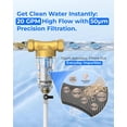 thumbnail image 4 of Waterdrop Backwash Spin Down Sediment Filter Whole House Pre-Filtration System, 50-Micron, 1" MNPT + 3/4" FNPT + 3/4"MNPT, Traps Rust, Dust, Sand, BPA Free, Heavy Duty 316L Molybdenum Alloy Build, 4 of 9