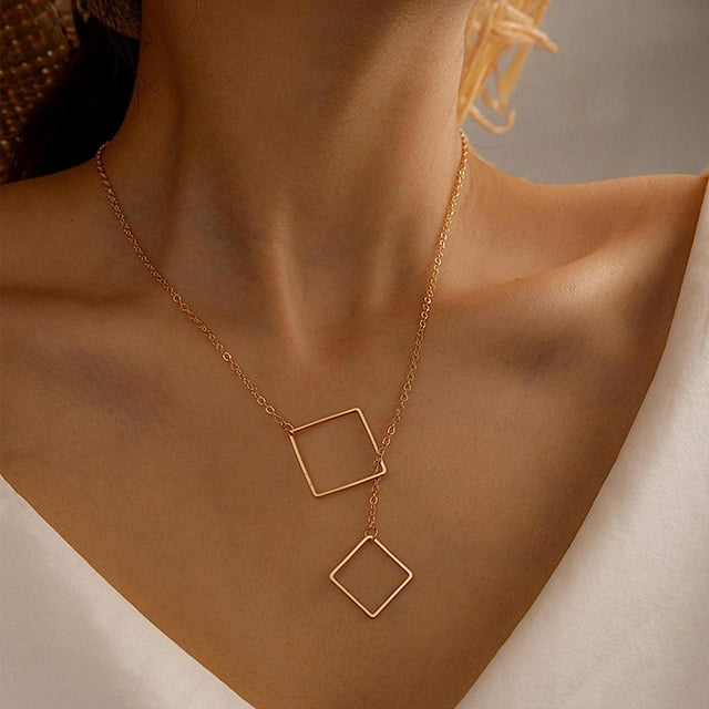 Collar Gargantilla Cadena Oro Cuadrado Lariat Minimalista TUNC para Mujeres Niñas
