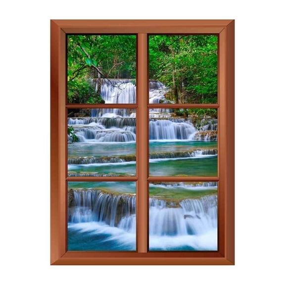 Wall26 Removable Wall Sticker/Wall Mural - Cascading Forest Waterfall in Kanchanaburi,Thailand - Creative Window View Vinyl Sticker - 36"x48"