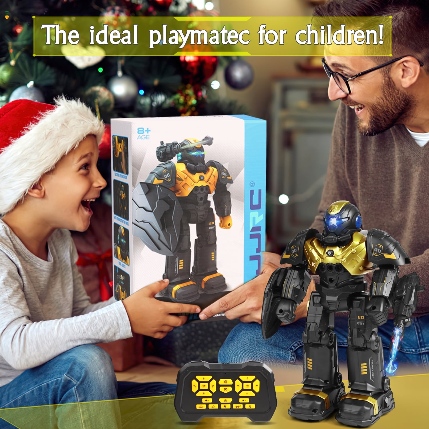 Huge Wave Kids RC Robot Toys Aged 4-8 Year, Smart Talking, Dancing and Walking, Programmable Robot, Interactive Gesture Sensing, Remote Control Toys Christmas Gifts for Kids, Gold