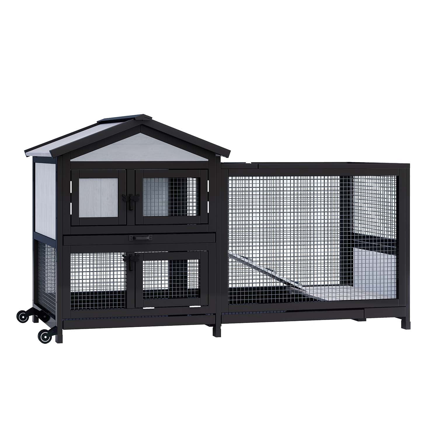 Uoyoutar Large Rabbit Hutch Indoor Outdoor Chicken Coop Wooden Bunny Cage with Waterproof Roof