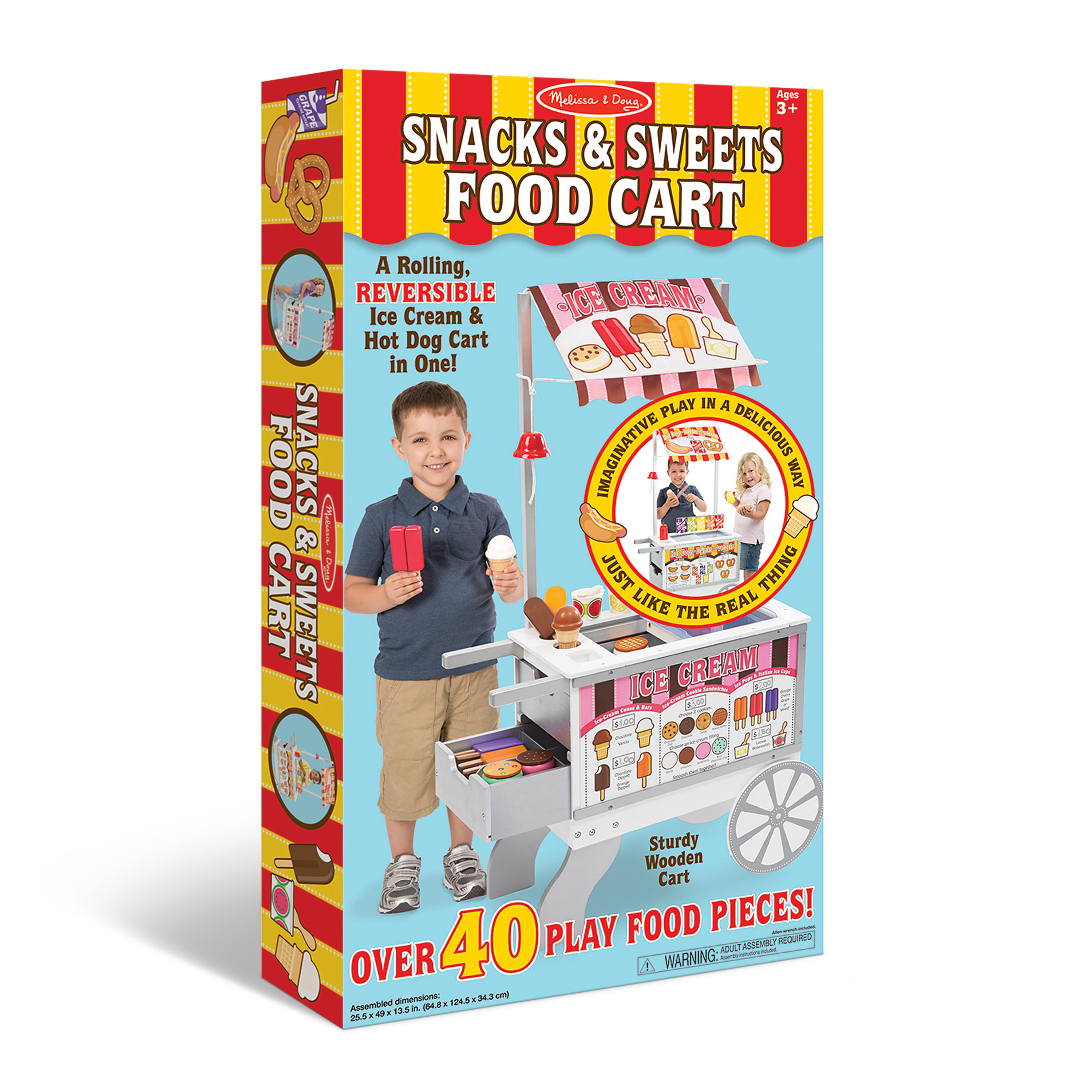 Melissa & Doug Wooden Snacks and Sweets Food Cart - 40+ Play Food pcs, Reversible Awning - image 4 of 11