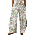 thumbnail image 2 of Leesechin Deals Womens Pants Easter Casual Printing Pockets Elastic Mid-Waist Comfortable Wide-Legged Loose Trousers on Clearance, 2 of 5