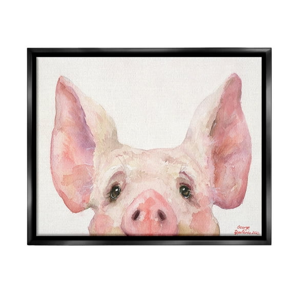 Stupell Industries Piglet Peeking Portrait Animals & Insects Painting Black Floater Framed Canvas Art Print Wall Art, 21 x 17