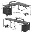 thumbnail image 3 of Homieasy Reversible L-Shaped Gaming Desk with Power Outlet & LED Light Strip, Home Office Computer Desk with Monitor Stand, File Drawer and Workstation,Black, 3 of 7
