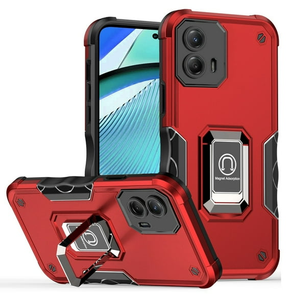 TJS for Motorola Moto G Power 5G (2024) Phone Case, [Military Grade] Heavy Duty Magnetic Support Ring Kickstand Cover (Red)