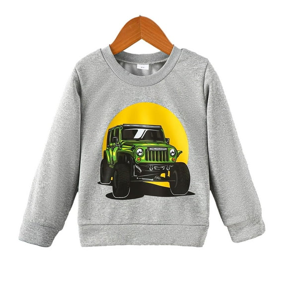 Mikrdoo 4 Years Kid Boys Tops Car Print Long Sleeve Pullover Casual Tops For Spring Fall Winter Outdoor 4T-8T Gray