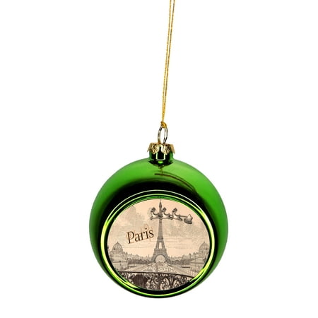 Ornament Vintage Santa Claus And Sleigh Riding Over The Eiffel