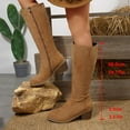 thumbnail image 4 of PiGOGI Suede High Calf Boots for Women Fall Winter Round Toe Thick Heel Comfortable Stylish Knee High Boots Khaki 43, 4 of 6