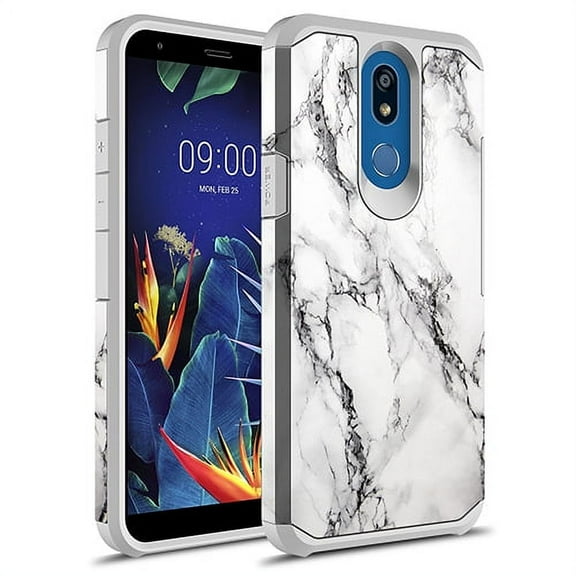 LG K40 Case, KAESAR Slim Hybrid Dual Layer Shockproof Hard Cover Graphic Fashion Cute Colorful Silicone Skin Cover Armor Case for LG K40 (White Marble)
