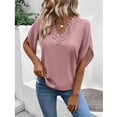 thumbnail image 6 of Fesfesfes Women Shirts Fashion Womens Spring/Summer Short Sleeve V-Neck Solid Flare Sleeve Top Short Sleeve Waffle Shirt Women M(US:6), 6 of 6