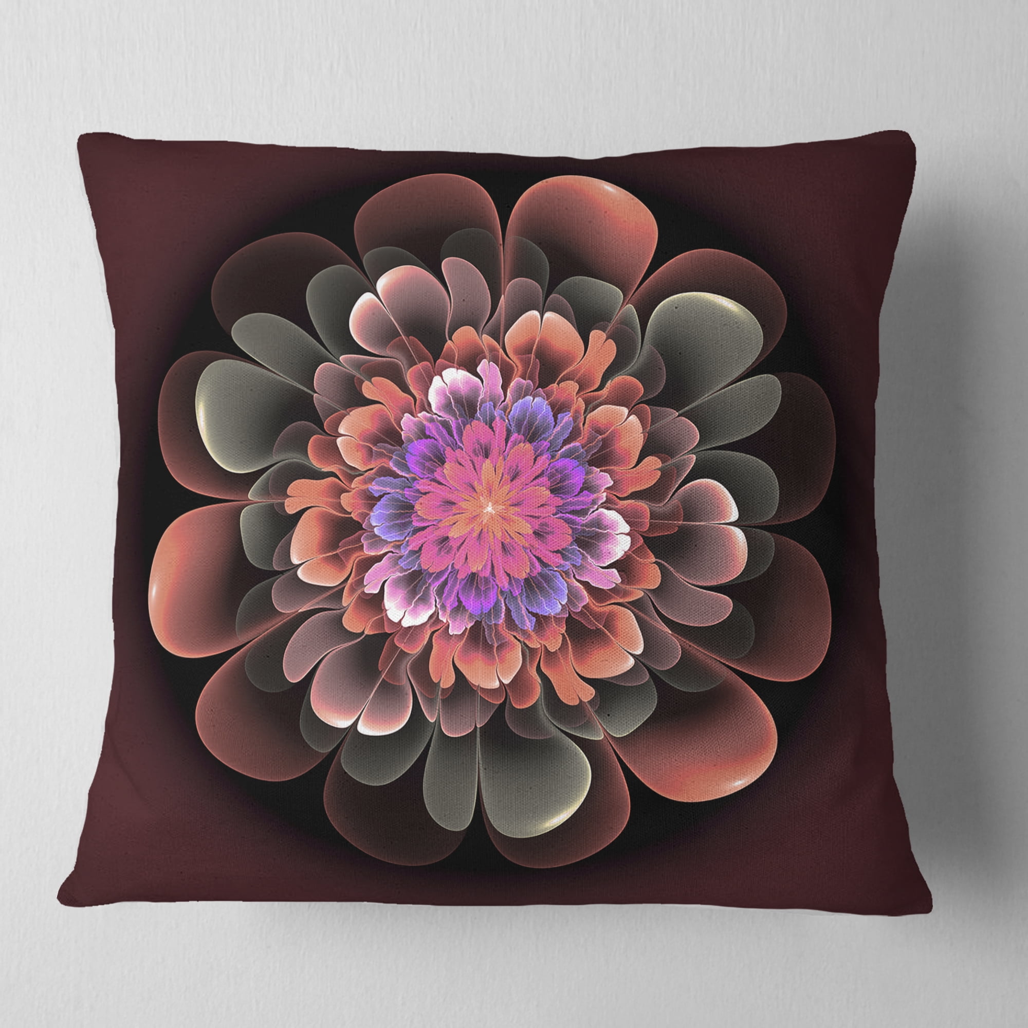 Designart Perfect Fractal Flower in Dark Brown - Floral Throw Pillow - 16x16