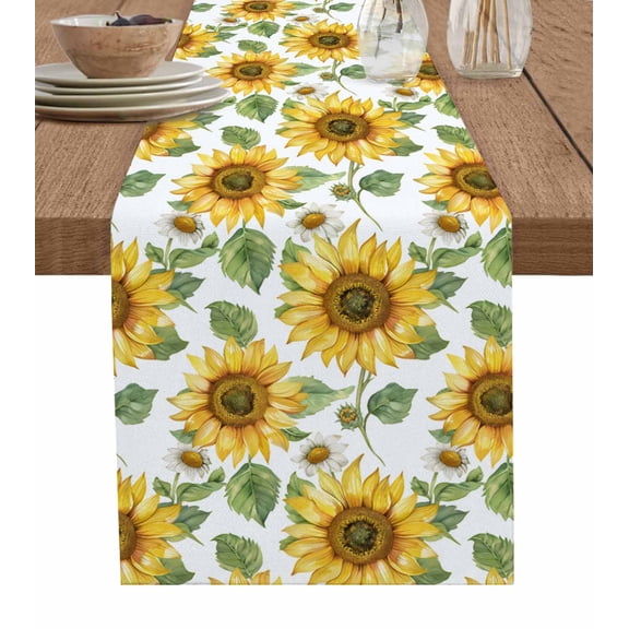 Ldtrchee Sunflower Table Runner 90 Inches, Farmhouse Watercolor Botanical Summer Bed Runner Dresser Scarves Tabletop for Indoor Outdoor Parties/Ceremony/Banquet, 13" x 90"