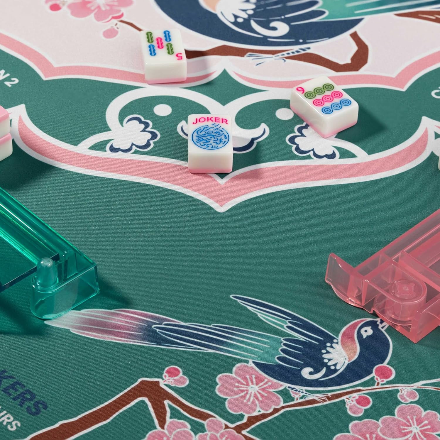 Designer Mahjong Mat - American Mah jongg Mat for Table 31.5x31.5 Inch Non-Slip Noise Reduction Mahjong Mat with Rules, Portable Gaming Mat for Poker, Tiles & Dominoes (Happiness Alights-Bird)