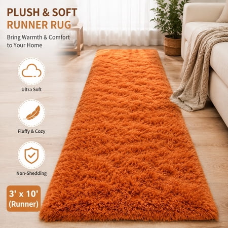 Soft Plush Runner Rug 3x10 Feet Fluffy Shag Area Carpet for Bedroom Living Room Non-Shedding Nursery Kids Girls Room Decorative Navy Blue