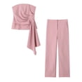 thumbnail image 5 of HH TRAF Moda Mujer Diseño asimétrico Pliegues Cremallera Lateral Chaleco Corto Top + 2024 Bolsillos Sólidos Traje de Pantalón Casual de Cintura Alta Pierna Ancha, 5 of 5