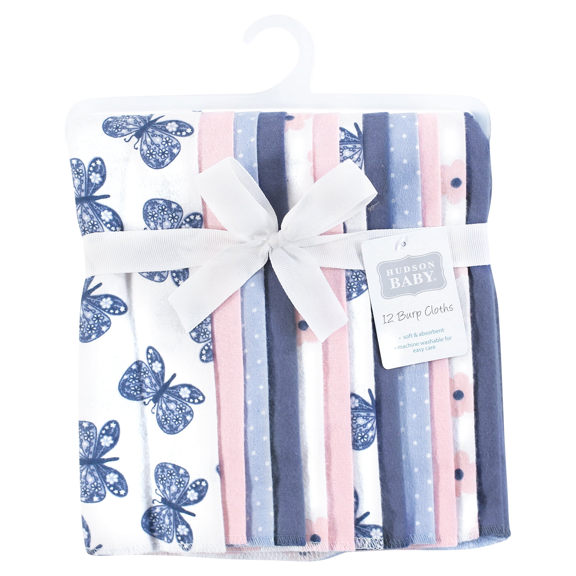 Hudson Baby Infant Girls Cotton Flannel Burp Cloths 12pk, Beautiful Butterfly, One Size