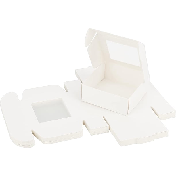 Cajas para pasteles ensambladas de 22 piezas, cuadradas de 3,4 pulgadas, de papel blanco, para panadería, con ventana de PVC, cajas de cartón para regalo, para galletas, pasteles pequeños y muffins.