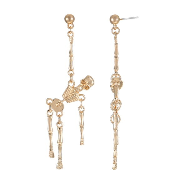 Way to Celebrate Skeleton Gold Halloween Dangle Earrings, 1 Pair
