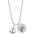 thumbnail image 1 of Delight Jewelry Silvertone Blue Crystal Anchor Silvertone Script Initial Disc - P - Charm Necklace, 20"+3", 1 of 4