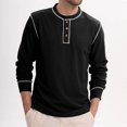 thumbnail image 2 of Men's Henley Shirts Big and Tall Long Sleeve Casual Classic Button T-Shirts Fall Crew Neck Loose Tops for Men (Black 2XL), 2 of 5