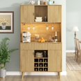 thumbnail image 1 of Jingyu-CA 72.2" High Wood Bar Cabinet with Electrical Outlet and LED Light, Wine Bottle Storage with Nine-Grid Wine Rack,Multi-Functional Home Sideboard for Dining Room and Hallway, Natural, 1 of 9