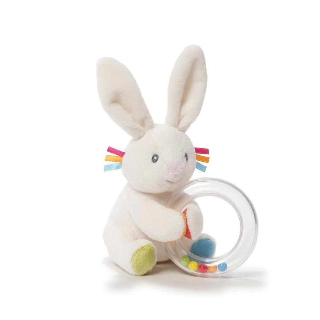 Baby GUND Plush Rattle Flora Bunny Plush Stuffed Animal 5", White