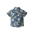 thumbnail image 4 of Kids Boys Summer Clothes Flower/Leaves Print Short Sleeve Bowtie Turn-Down Collar Shirts Tops Shorts 2Pcs Suit, 4 of 9
