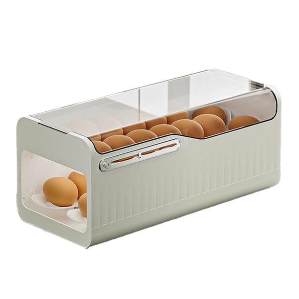 Advancent Caja de almacenamiento de huevos con cuerpo transparente estilo diapositiva y escala de frescura de 31 días adecuada Organizadores de utensilios de cocina Blanco transparente