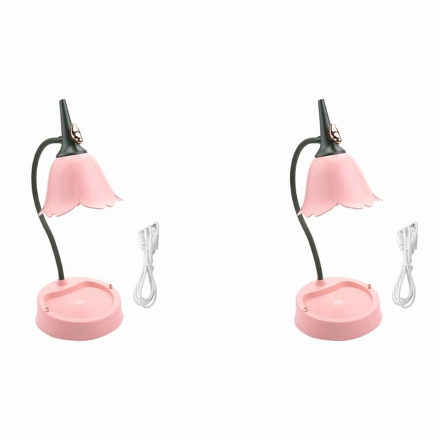 2X Flor LáMpara de Escritorio LED IluminacióN de Dormitorio de Estudiante Lectura de Contacto ProteccióN Ocular Pantalla de Flor USB Luz de Mesa, Rosa