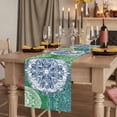 thumbnail image 2 of Blue Floral Pattern 36 Inch Table Runner, Vintage Green Teal Ombre Farmhouse Dresser Scarf Cotton & Linen Tablerunner for Dining/Kitchen Island/Holiday Party Décor Small 13" x 36", 2 of 9