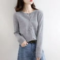 thumbnail image 1 of Cárdigans coreanos de un solo pecho para mujer, suéter de punto de manga larga con cuello redondo para otoño e invierno, suéteres suaves básicos de Color sólido para mujer, 1 of 5