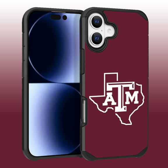 Apple iPhone 16 (6.1) - Licensed NCAA of Texas A&M University Aggies Logo on Red Textured Dual Layer Case
