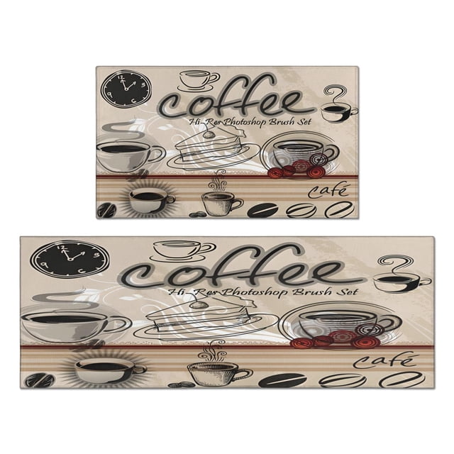 Vintage Kitchen Pattern Kitchen Mats Set Of 2,Kitchen Rugs Mats with Dirty Resistance,washable,water Proof,kitchen Rugs and Mats 17.7x24+17.7x48inch