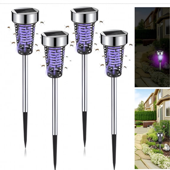 HIBIBUD 4 Pcs Solar Bug Zapper Waterproof Outdoor Mosquito Zapper Mosquito Killer and Lighting Mosquito Repellent Lamp for Indoor Outdoor Use Garden Patio