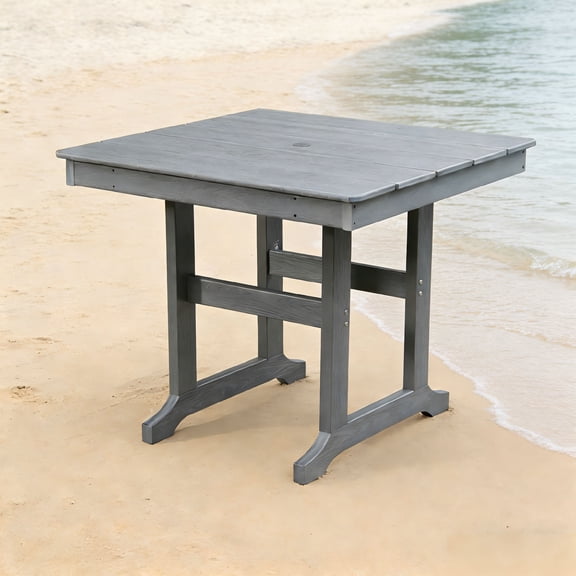 CQSXDA Patio Dining Table with Umbrella Hole, Weather Resistant, Rectangular Outdoor Furniture for Lawn and Yard