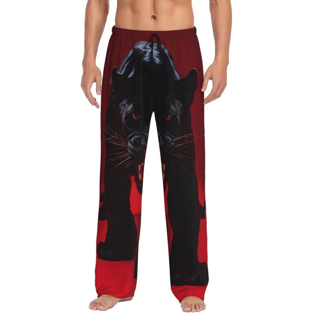 Balery Black Panther Red Background Pantalones de pijama para hombre, pijama ultraligero, pantalón de descanso-3X-Large