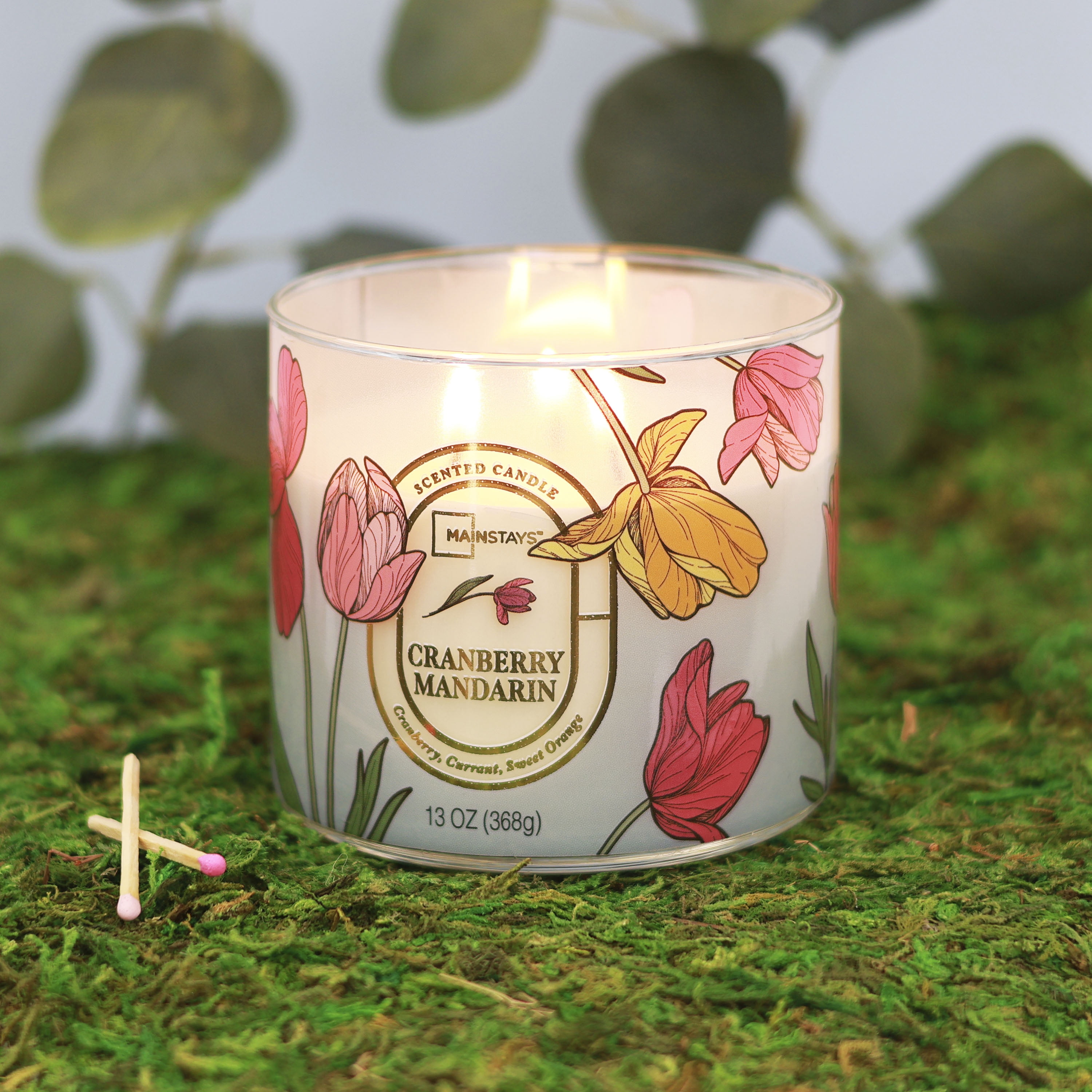Mainstays 3-Wick Floral Scene Scented Jar Candle, Cranberry Mandarin, 13oz