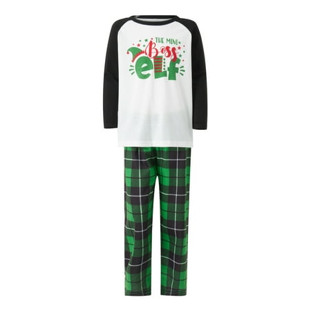 

Gureui Matching Christmas Family Pajamas Set Long Sleeve Cute Elf Hat Letter Print Tops + Plaid Pants Sleepwear Set for Adults/Kids/Baby